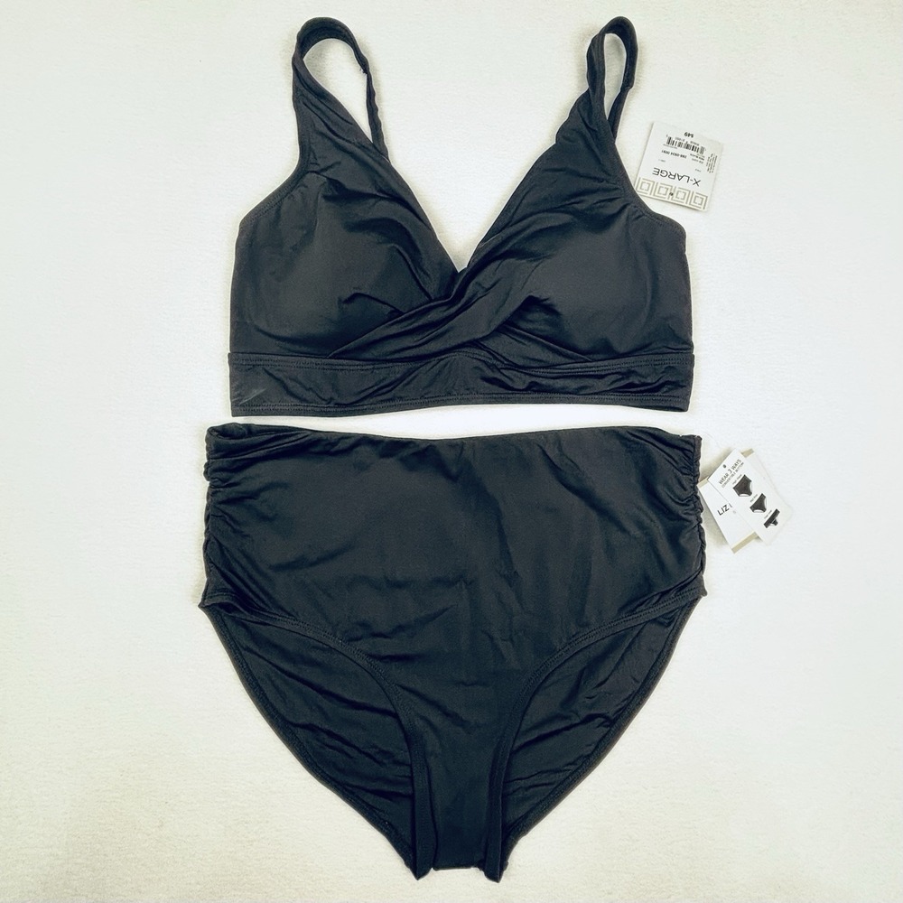 Liz Claiborne Black Bikini 2 Piece Set Twist Top Convertible Bottom Swimsuit‎ XL